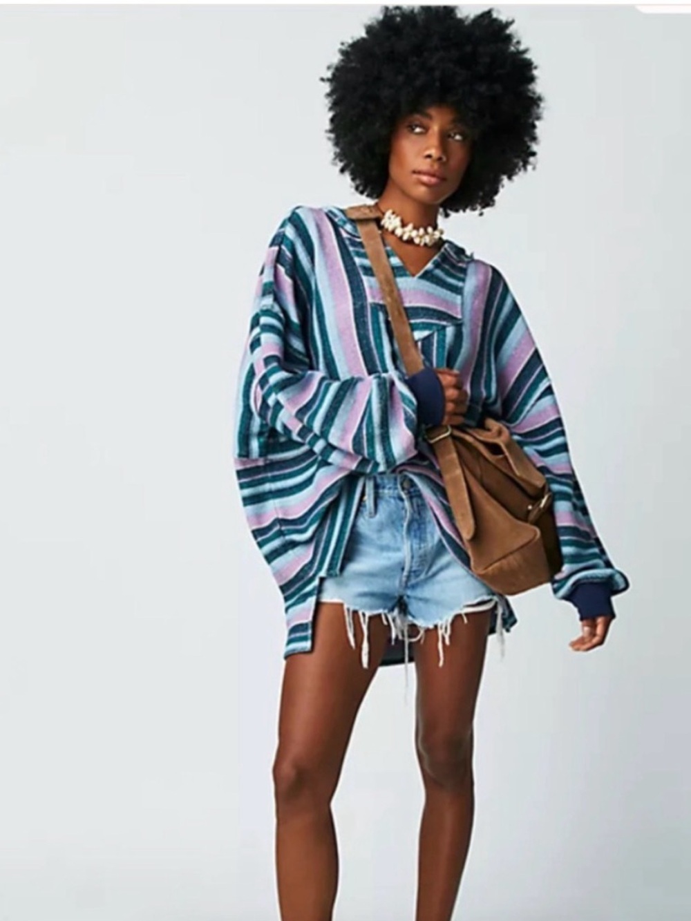 Free People | Purple/Green Striped Hoodie | L | Very Good Condition